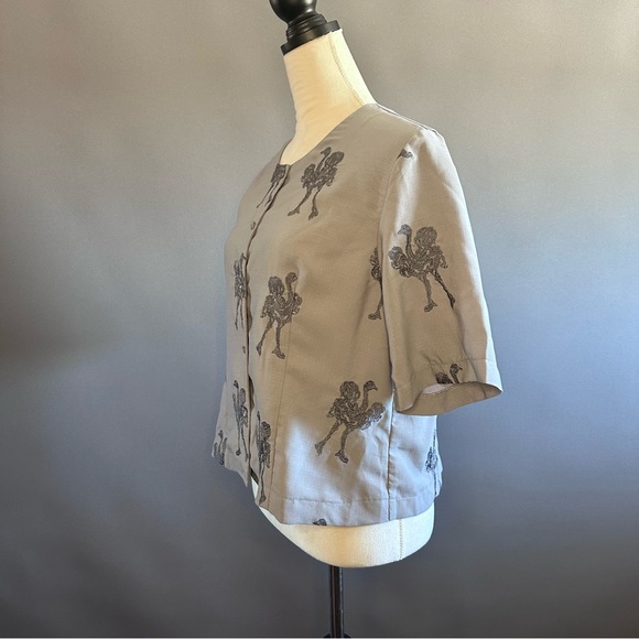 Anthropologie Pepaloves Gray Ostrich Blouse Embroidered Sz L - Picture 7 of 9